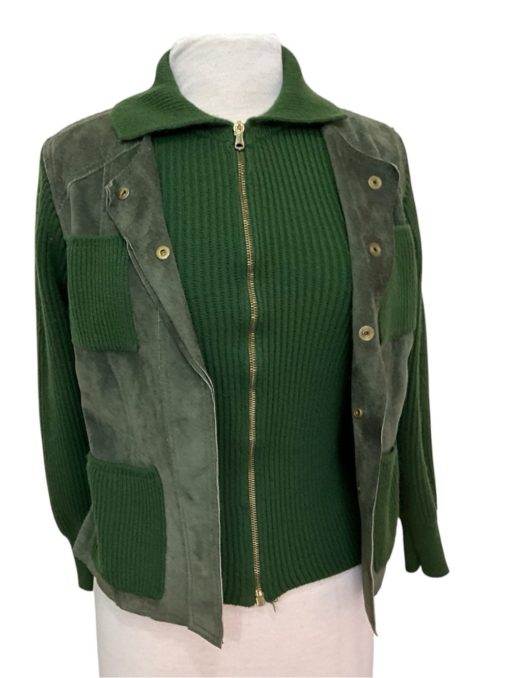 Vintage Made in Italy Olive Green Knit Jacket Lampo Zip Utility Moto